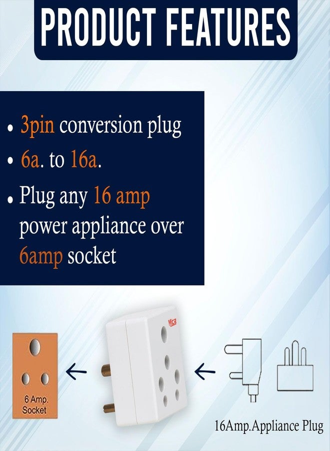 MICA 6 amp. to 16 amp. Ceramic Inside Solid 3 Pin Conversion Plug and MICA 2 Pin 6 amp. Universal Travel Adapter Conversion Plug (1) - Image 2